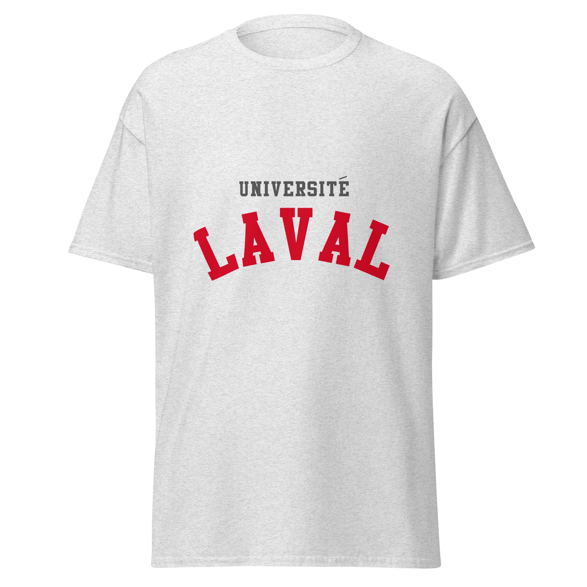Unisex classic tee featuring Université Laval name and branding in red and gold