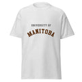 Unisex classic tee featuring University of Manitoba name and branding in bison brown and gold