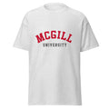 Unisex classic tee featuring McGill University name and branding in red and white