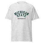 Unisex classic tee featuring Michigan State University name and branding in green and white
