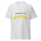 Unisex classic tee featuring University of Michigan name and branding in maize and blue