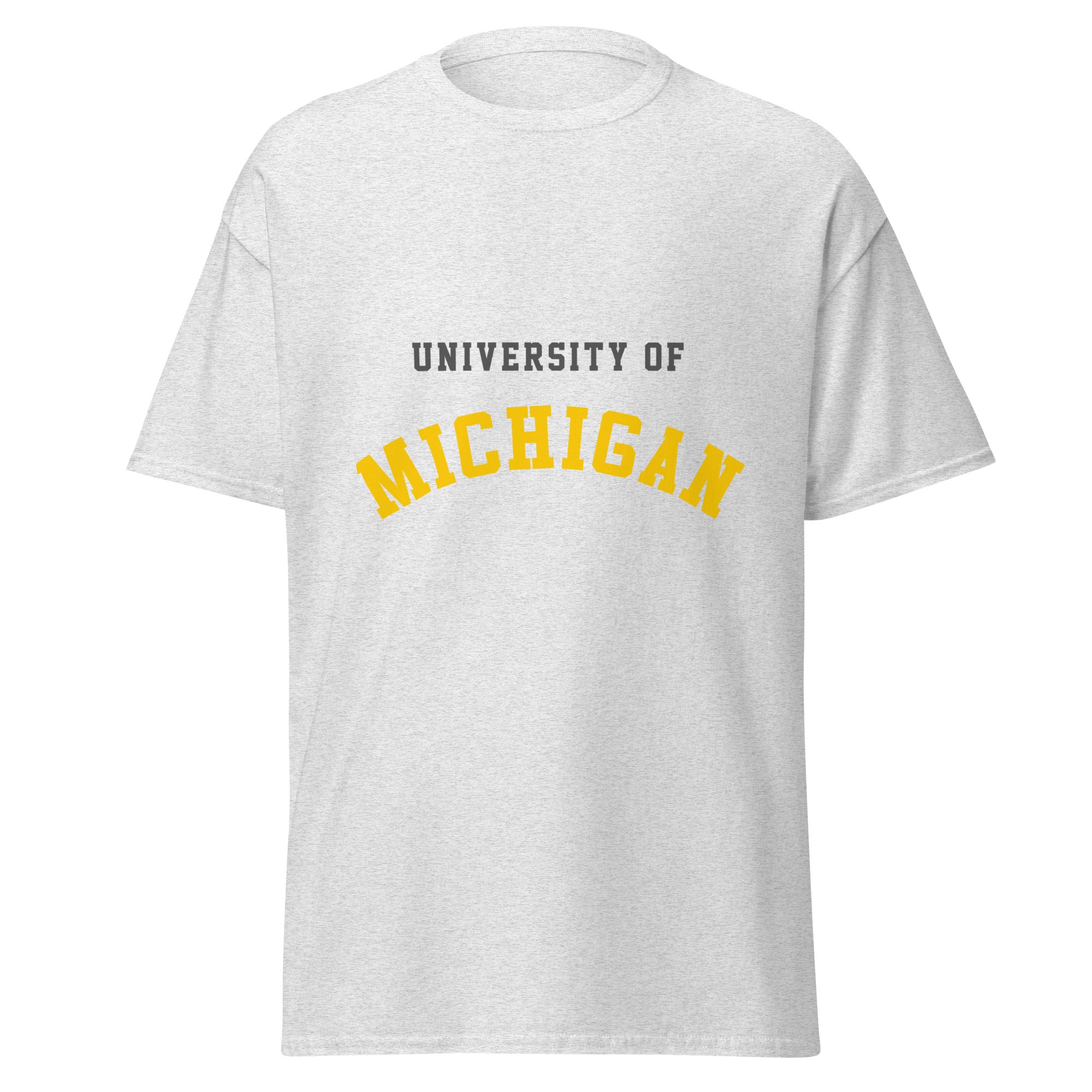Unisex classic tee featuring University of Michigan name and branding in maize and blue