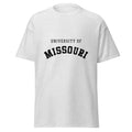 Unisex classic tee featuring University of Missouri name and branding in black and gold