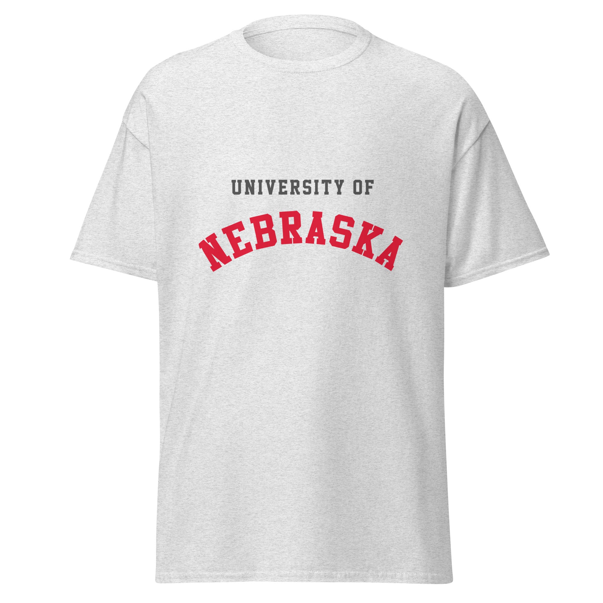 Unisex classic tee featuring University of Nebraska name and branding in scarlet and cream