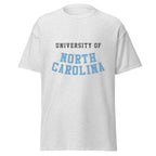 Unisex classic tee featuring University of North Carolina name and branding in Carolina blue and white
