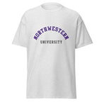Unisex classic tee featuring Northwestern University name and branding in purple and white