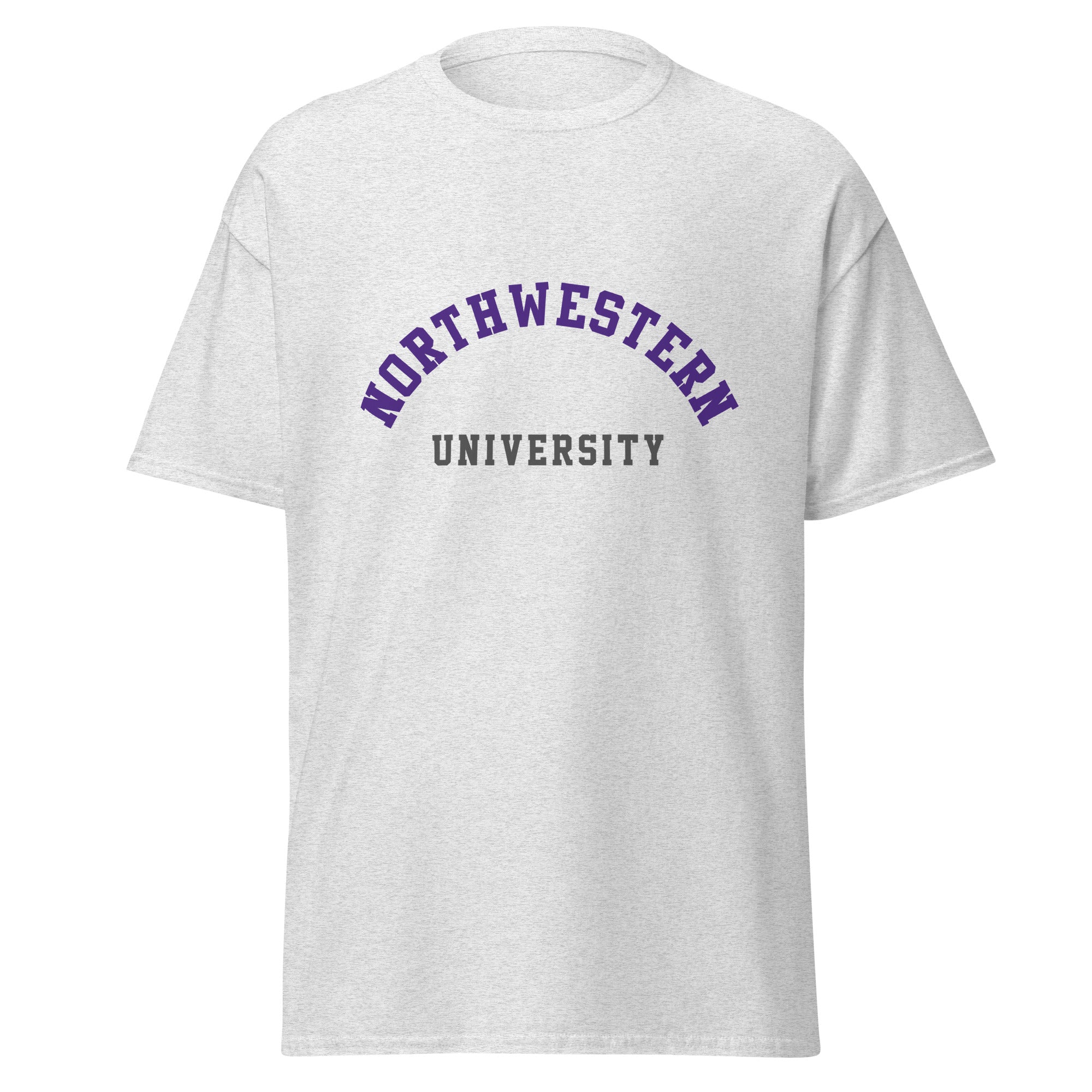 Unisex classic tee featuring Northwestern University name and branding in purple and white