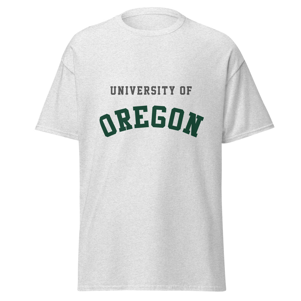 Unisex classic tee featuring University of Oregon name and branding in green and yellow