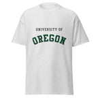 Unisex classic tee featuring University of Oregon name and branding in green and yellow
