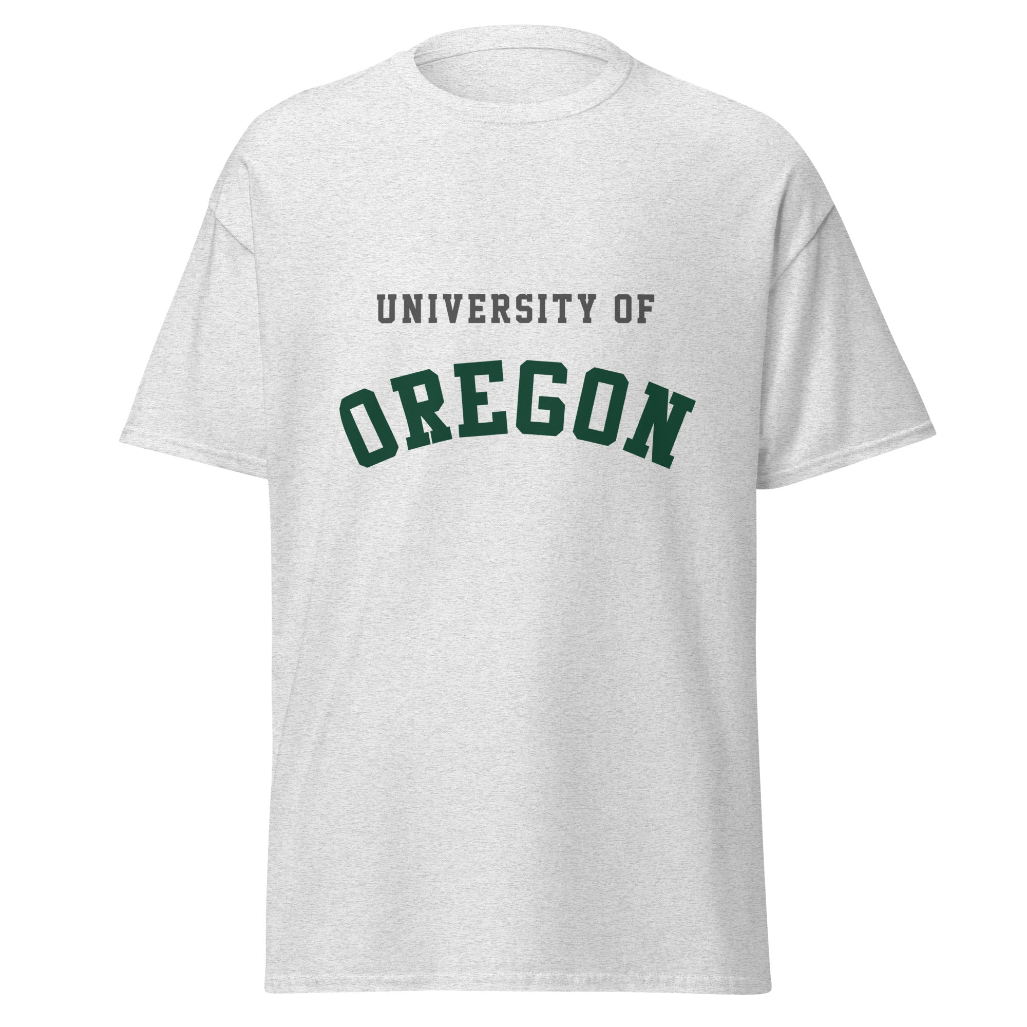 Unisex classic tee featuring University of Oregon name and branding in green and yellow