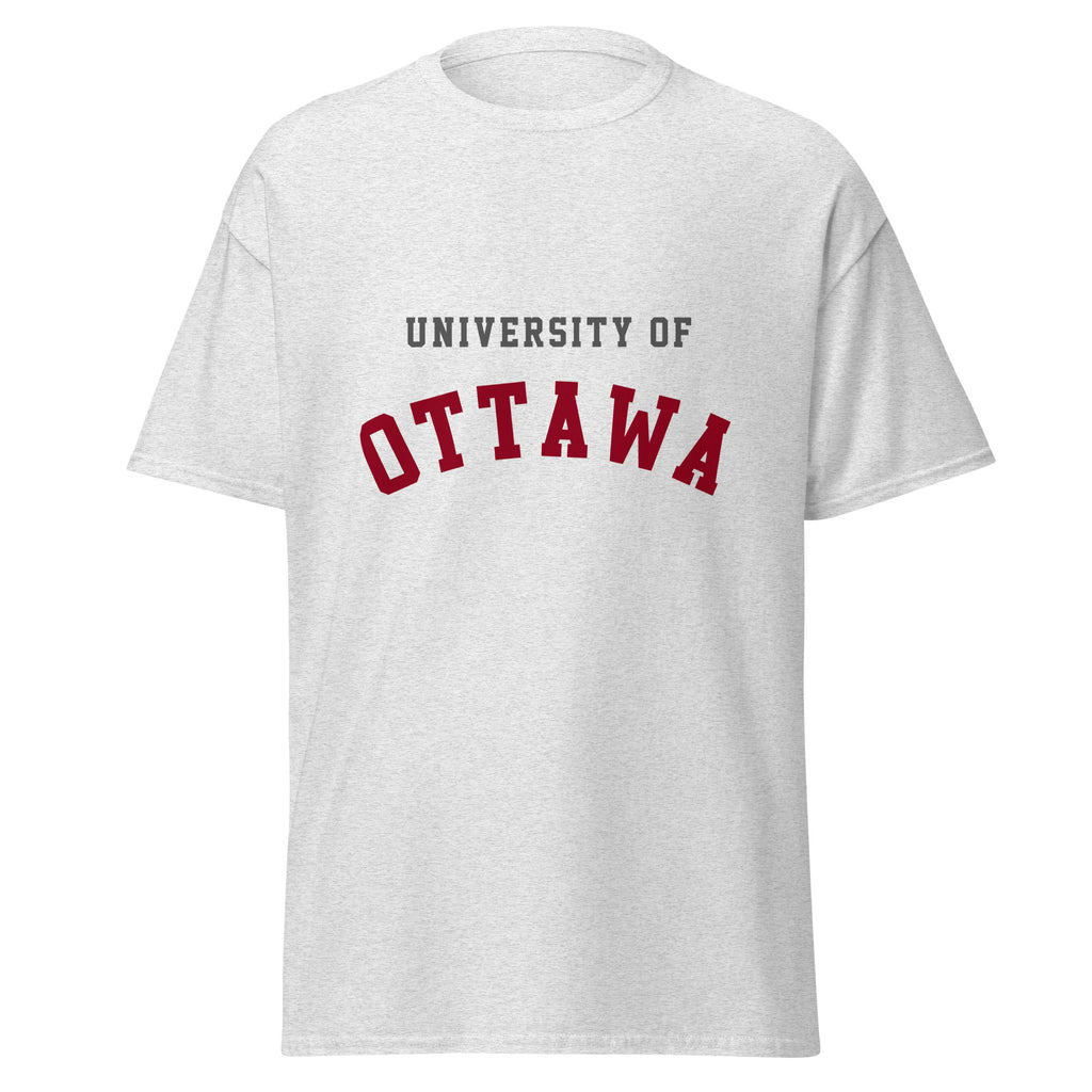 Unisex classic tee featuring University of Ottawa name and branding in garnet and grey