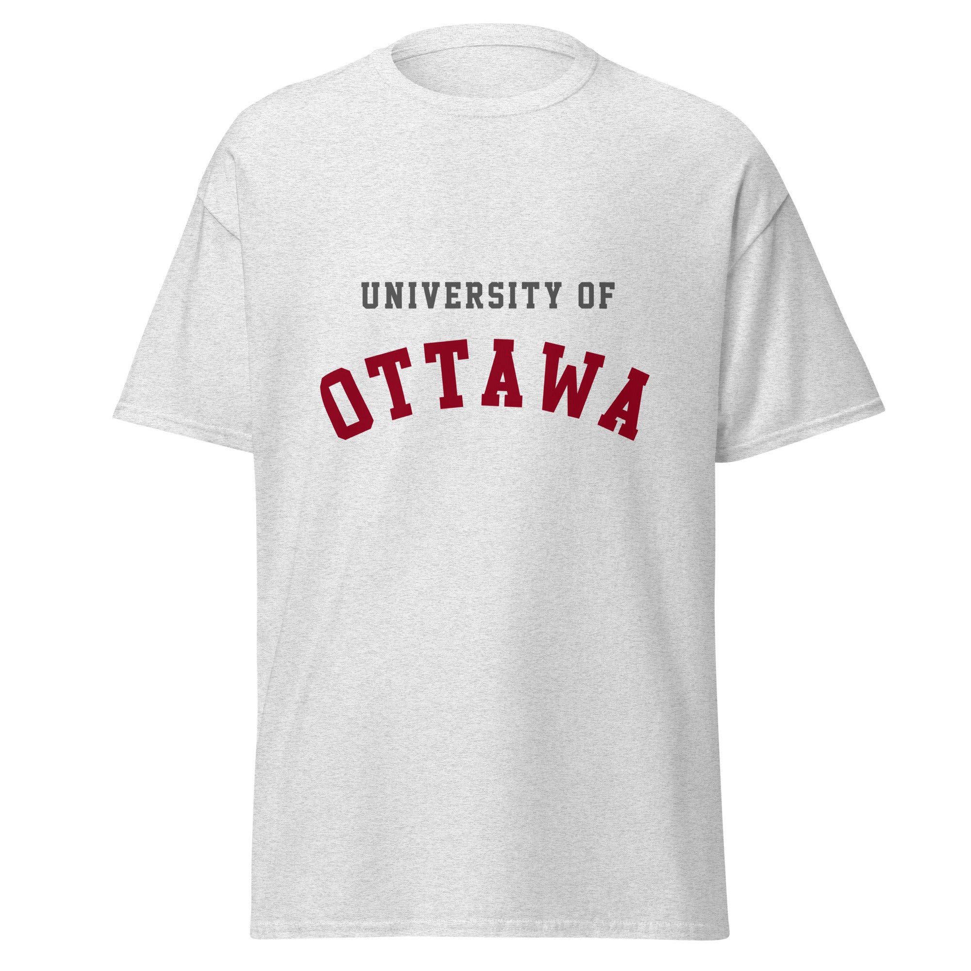Unisex classic tee featuring University of Ottawa name and branding in garnet and grey