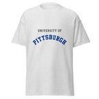 Unisex classic tee featuring University of Pittsburgh name and branding in royal blue and gold