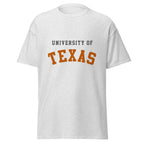 Unisex classic tee featuring University of Texas name and branding in burnt orange and white
