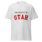 Unisex classic tee featuring University of Utah name and branding in crimson and white
