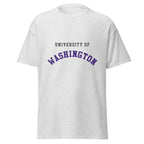 Unisex classic tee featuring University of Washington name and branding in purple and gold