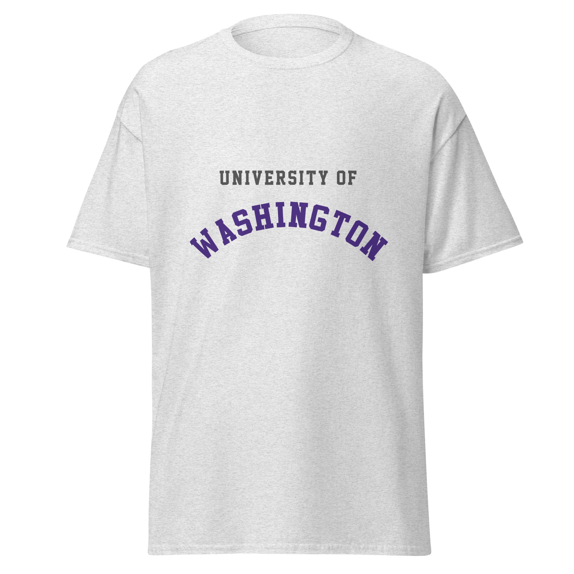 Unisex classic tee featuring University of Washington name and branding in purple and gold