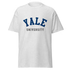 Unisex black t-shirt featuring Yale University logo printed across the front chest
