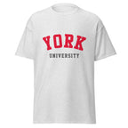 Unisex black t-shirt featuring York University logo printed across the front chest