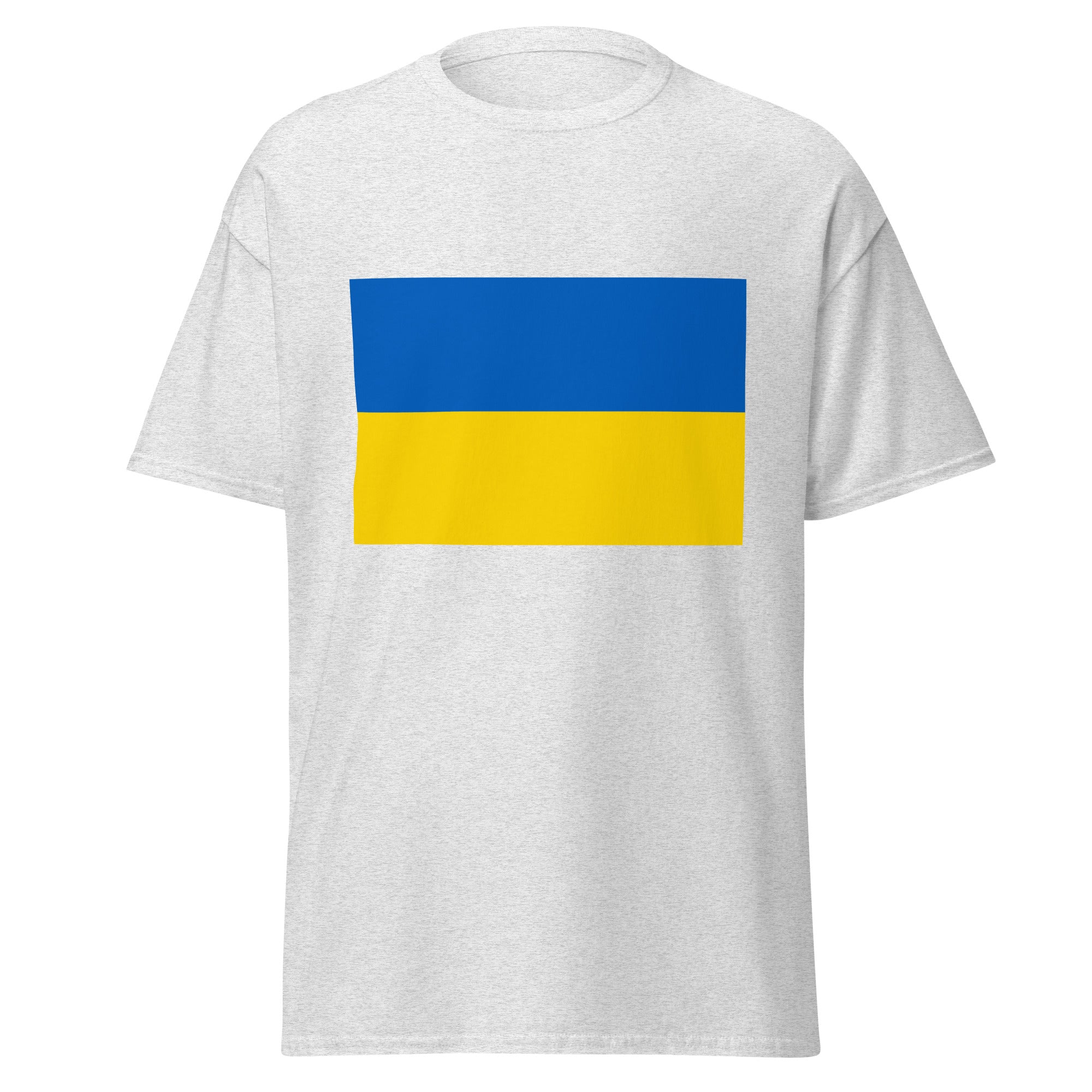 Unisex navy blue t-shirt featuring Ukrainian flag design printed across the front chest