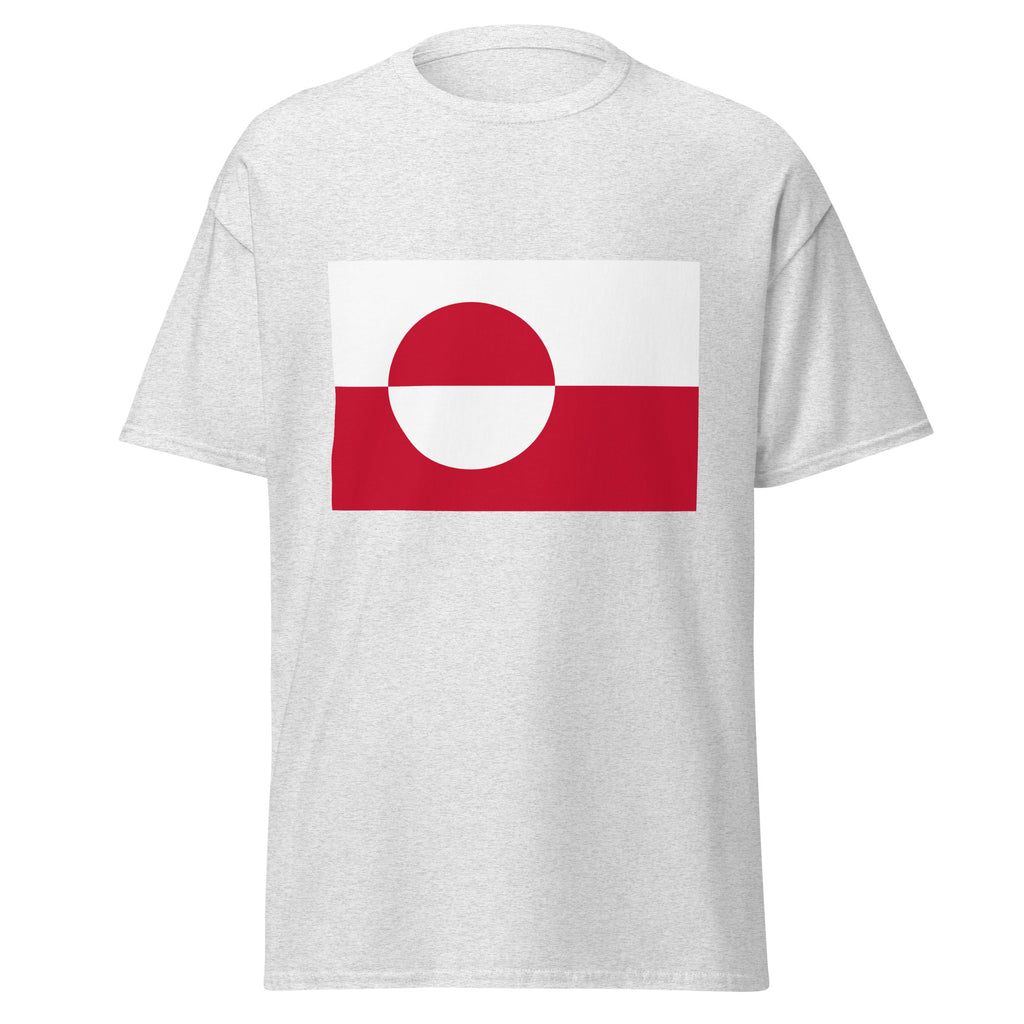 Unisex black t-shirt featuring Greenlandic flag design printed across the front chest