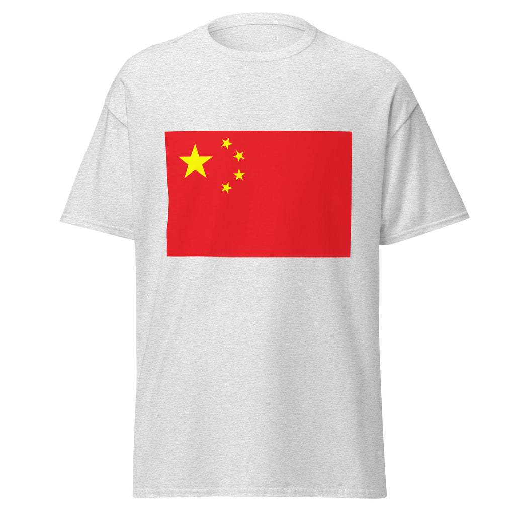 Unisex black t-shirt featuring Chinese flag design printed across the front chest