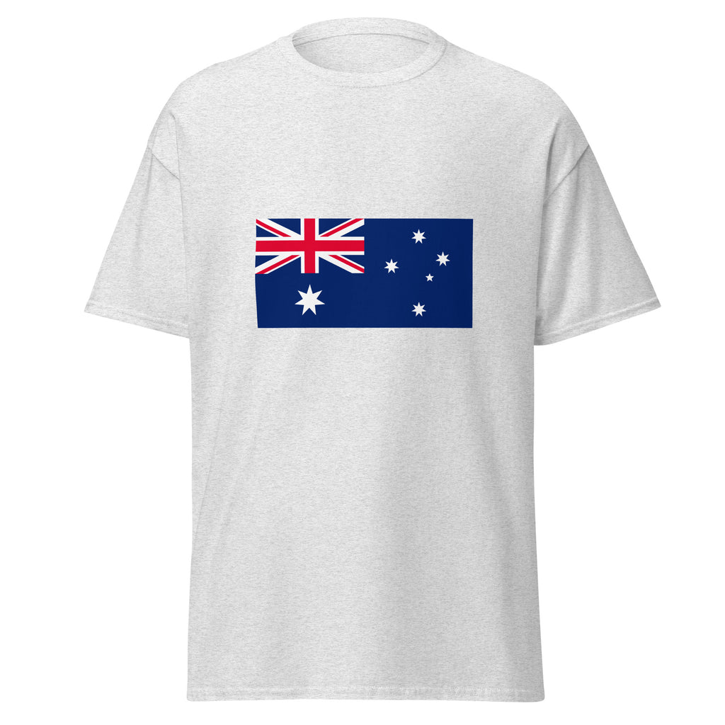 Unisex navy blue t-shirt featuring Australian flag design printed across the front chest
