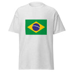 Unisex navy blue t-shirt featuring Brazilian flag design printed across the front chest
