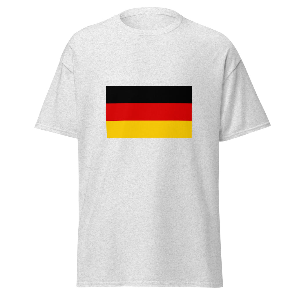Unisex heather gray t-shirt featuring German flag design printed across the front chest