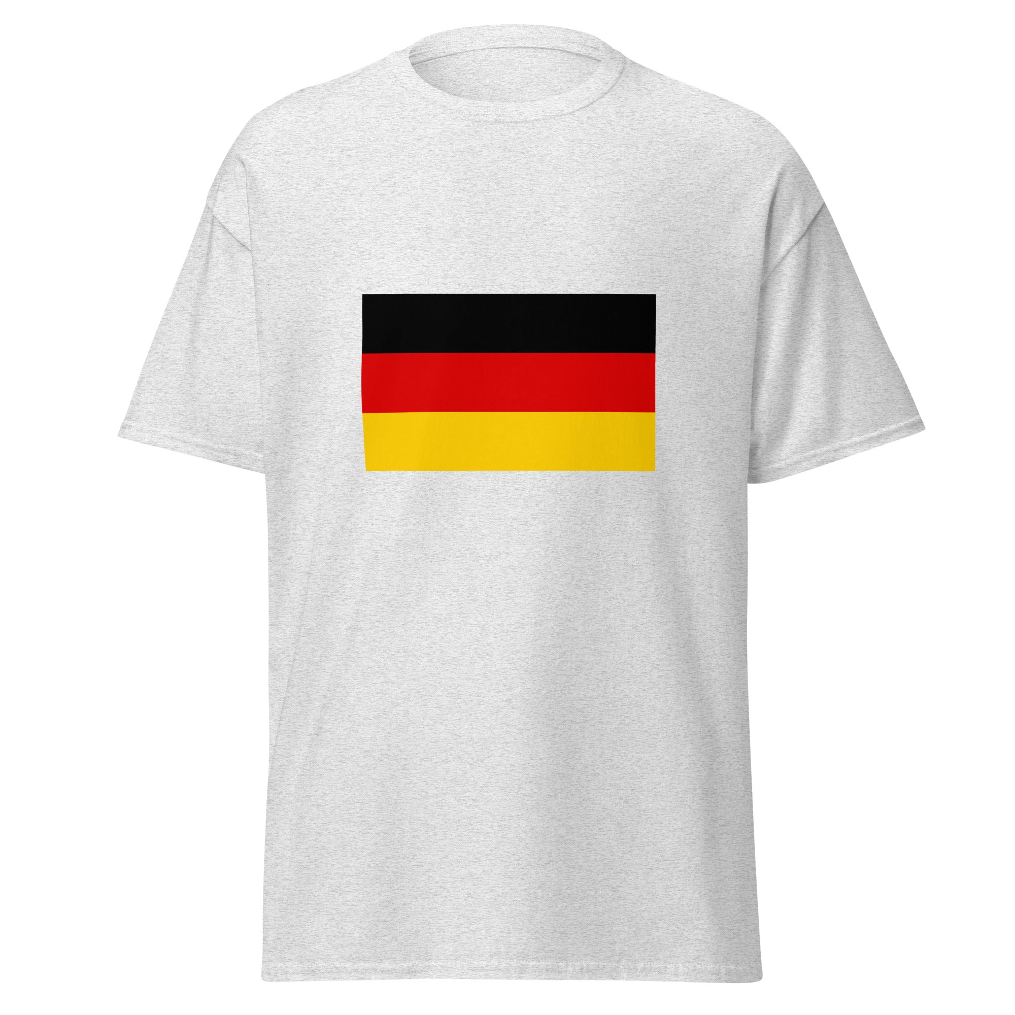Unisex heather gray t-shirt featuring German flag design printed across the front chest
