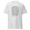 Unisex black t-shirt with Hebrews 9:28 Bible verse printed in black text on front
