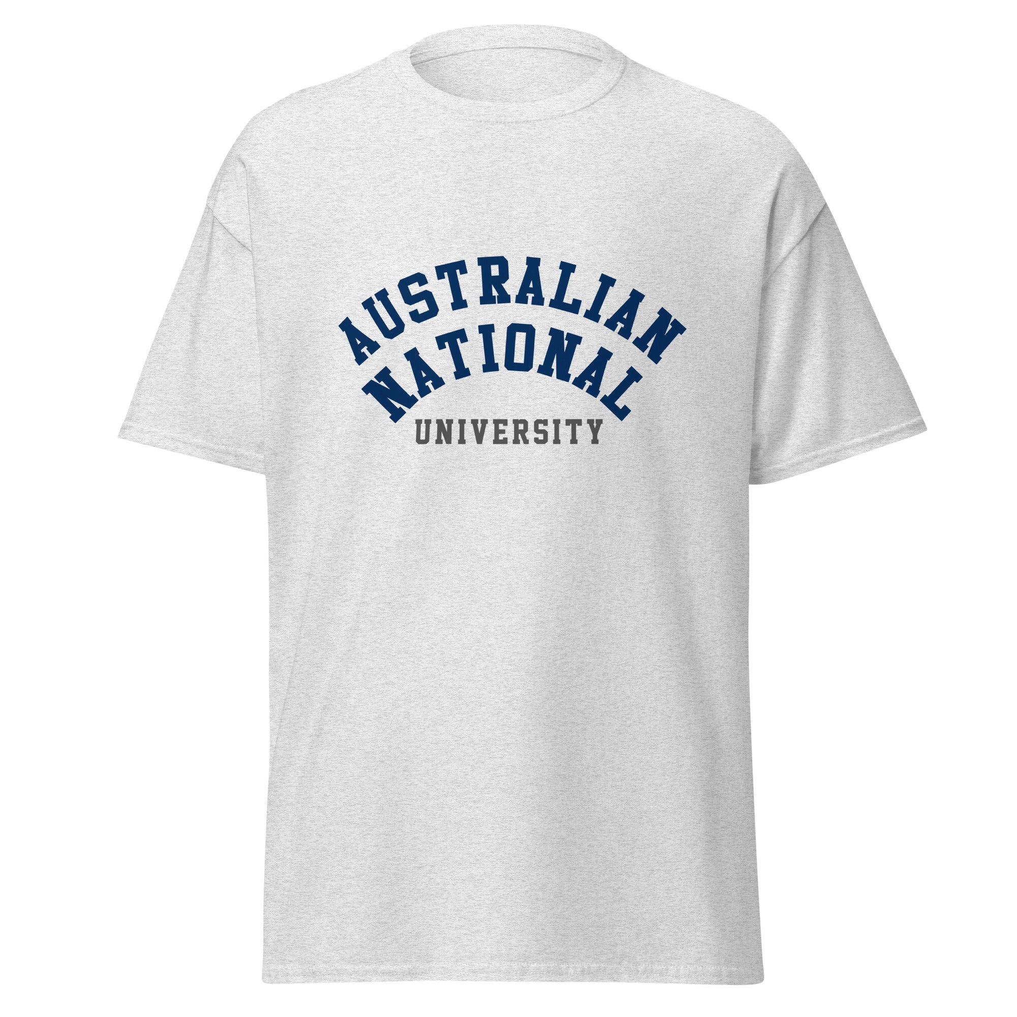 Unisex black t-shirt featuring Australian National University logo printed across the front chest