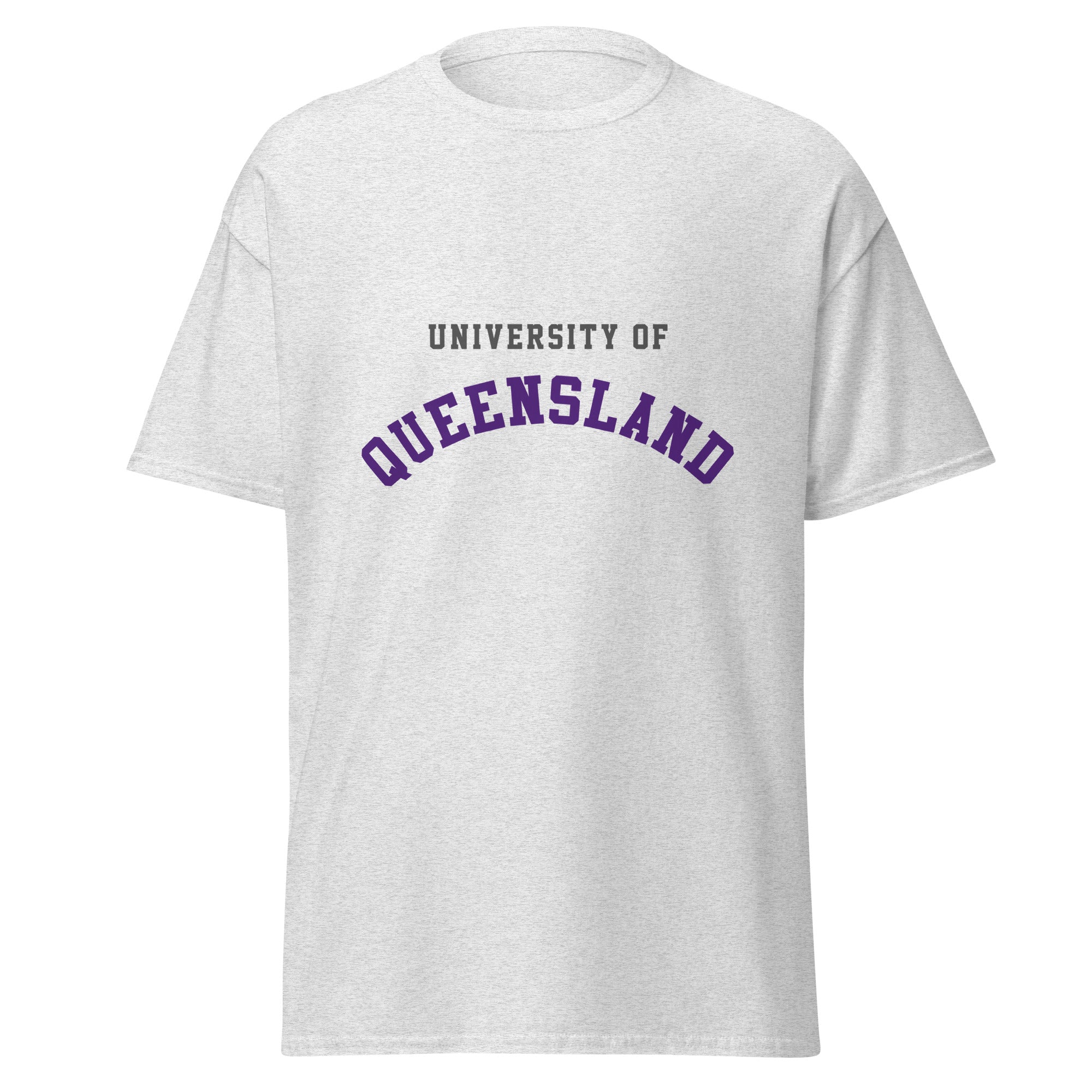 Unisex navy blue t-shirt featuring University of Queensland logo printed across the front chest