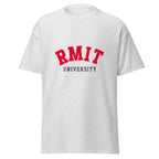 Unisex navy blue t-shirt featuring RMIT University logo printed across the front chest