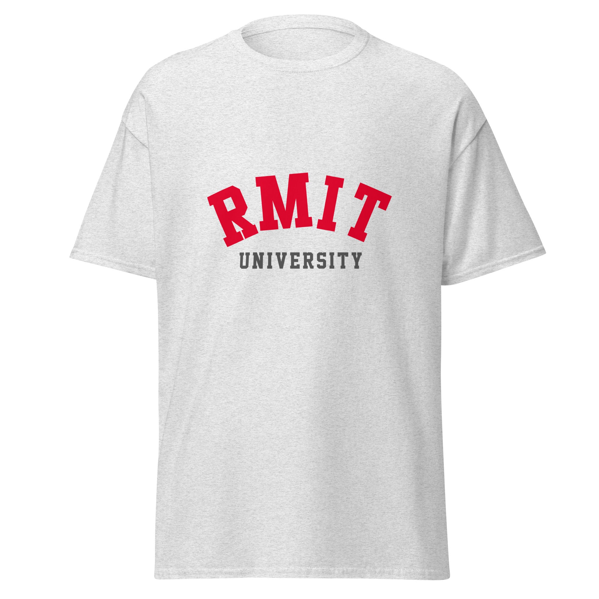 Unisex navy blue t-shirt featuring RMIT University logo printed across the front chest