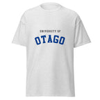 Unisex navy blue t-shirt featuring University of Otago logo printed across the front chest