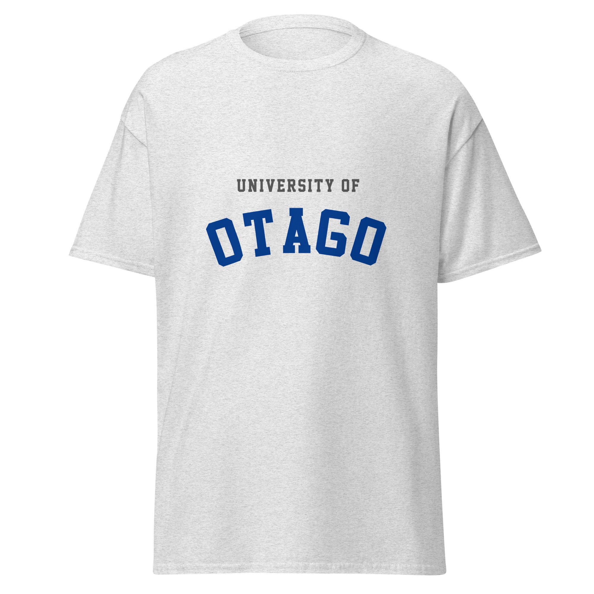 Unisex navy blue t-shirt featuring University of Otago logo printed across the front chest