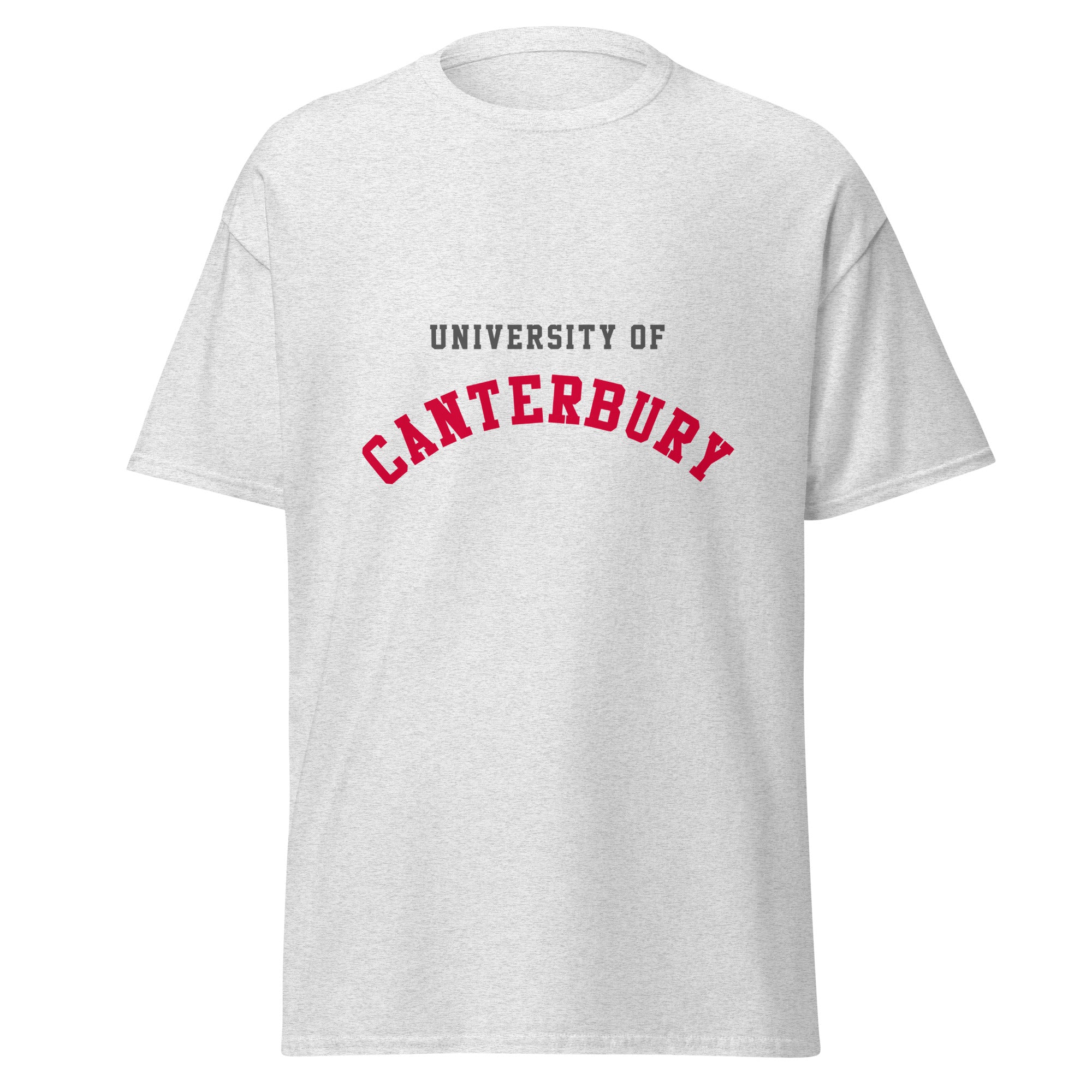 Unisex navy blue t-shirt featuring University of Canterbury logo printed across the front chest