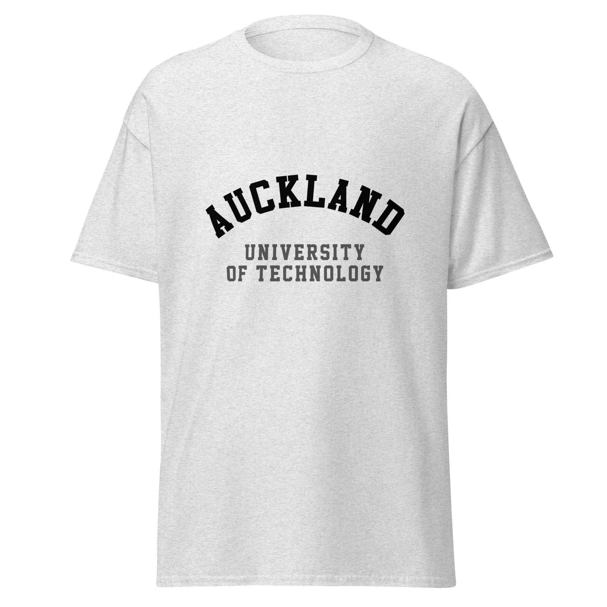 Unisex navy blue t-shirt featuring Auckland University of Technology logo printed across the front chest