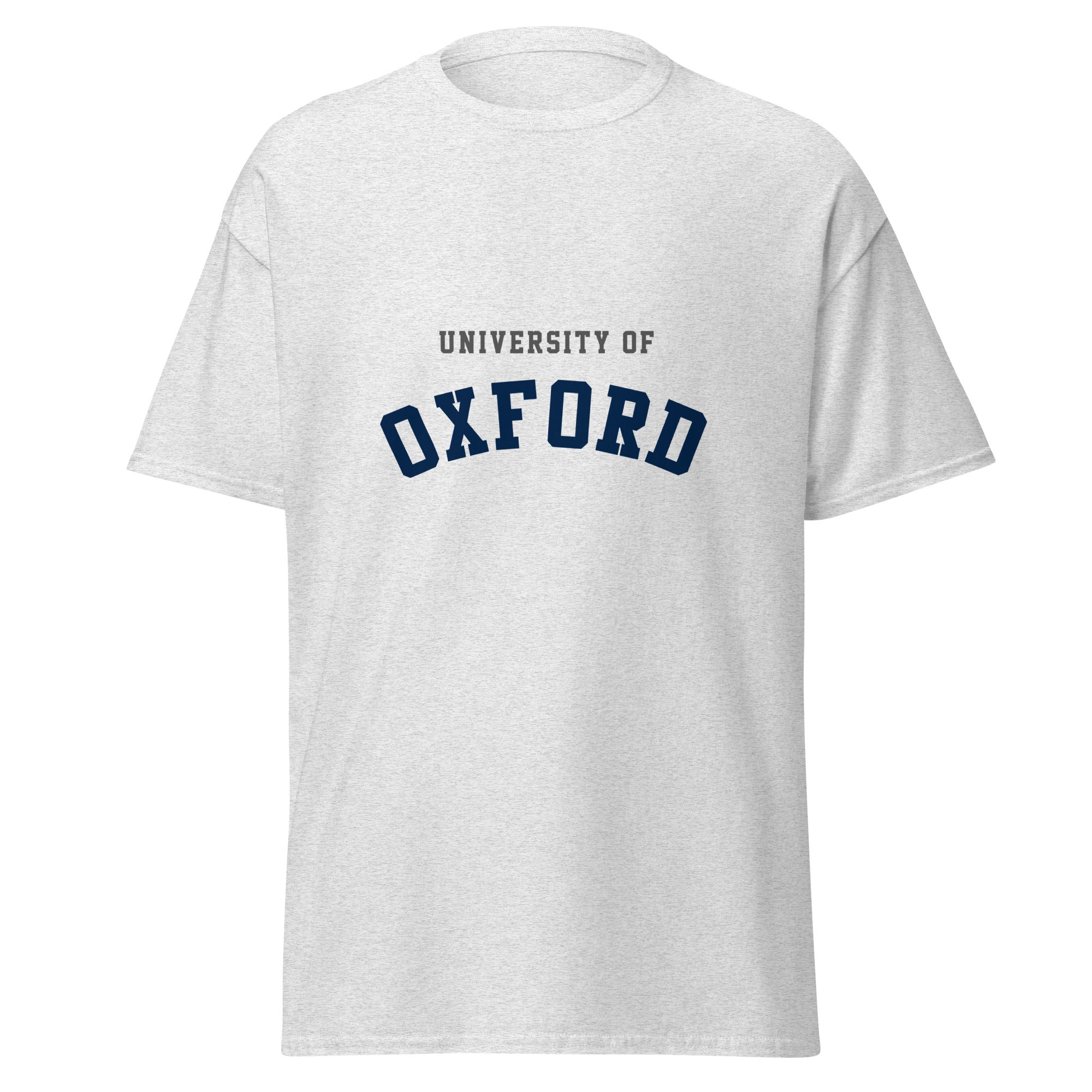Unisex navy blue t-shirt featuring University of Oxford logo printed across the front chest