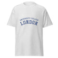 Unisex heather gray t-shirt featuring University College London logo printed across the front chest