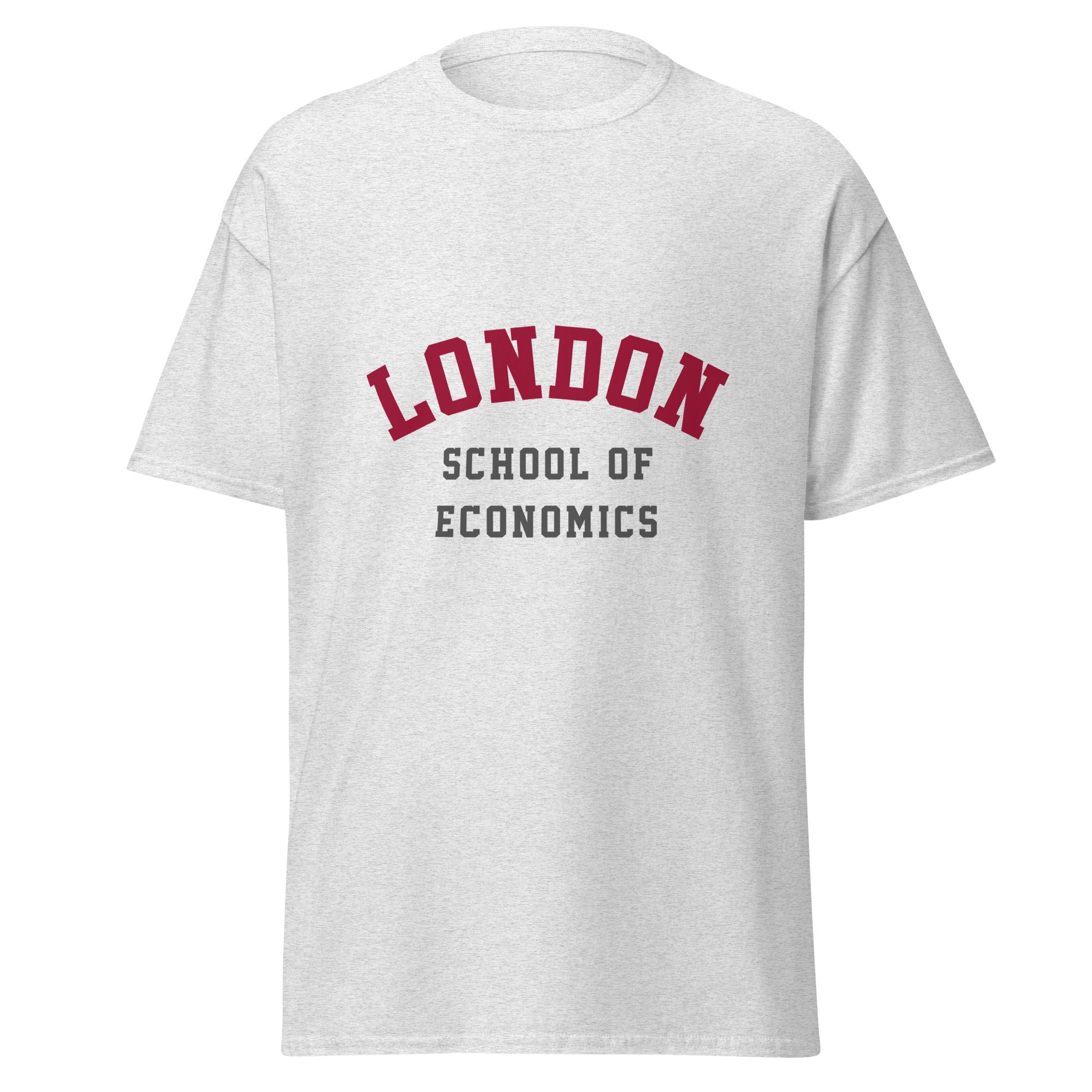 Unisex navy blue t-shirt featuring London School of Economics logo printed across the front chest