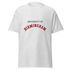 Unisex navy blue t-shirt featuring University of Birmingham logo printed across the front chest