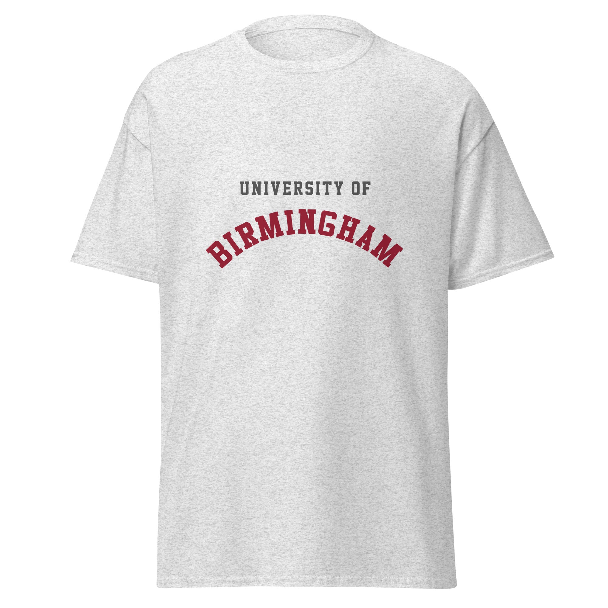 Unisex navy blue t-shirt featuring University of Birmingham logo printed across the front chest