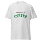 Unisex navy blue t-shirt featuring University of Exeter logo printed across the front chest