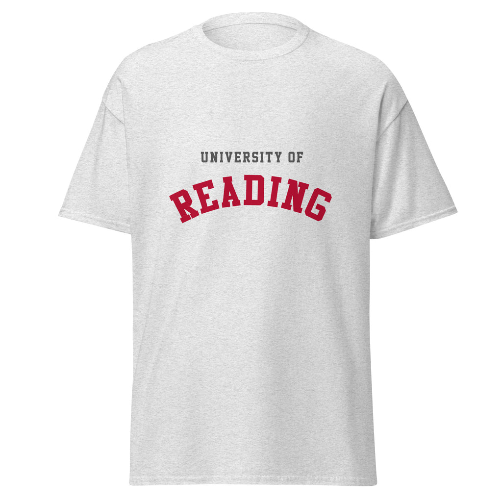 Unisex navy blue t-shirt featuring University of Reading logo printed across the front chest