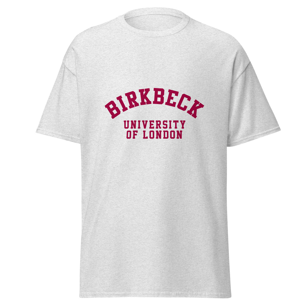 Unisex navy blue t-shirt featuring Birkbeck, University of London logo printed across the front chest
