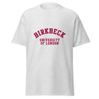 Unisex navy blue t-shirt featuring Birkbeck, University of London logo printed across the front chest