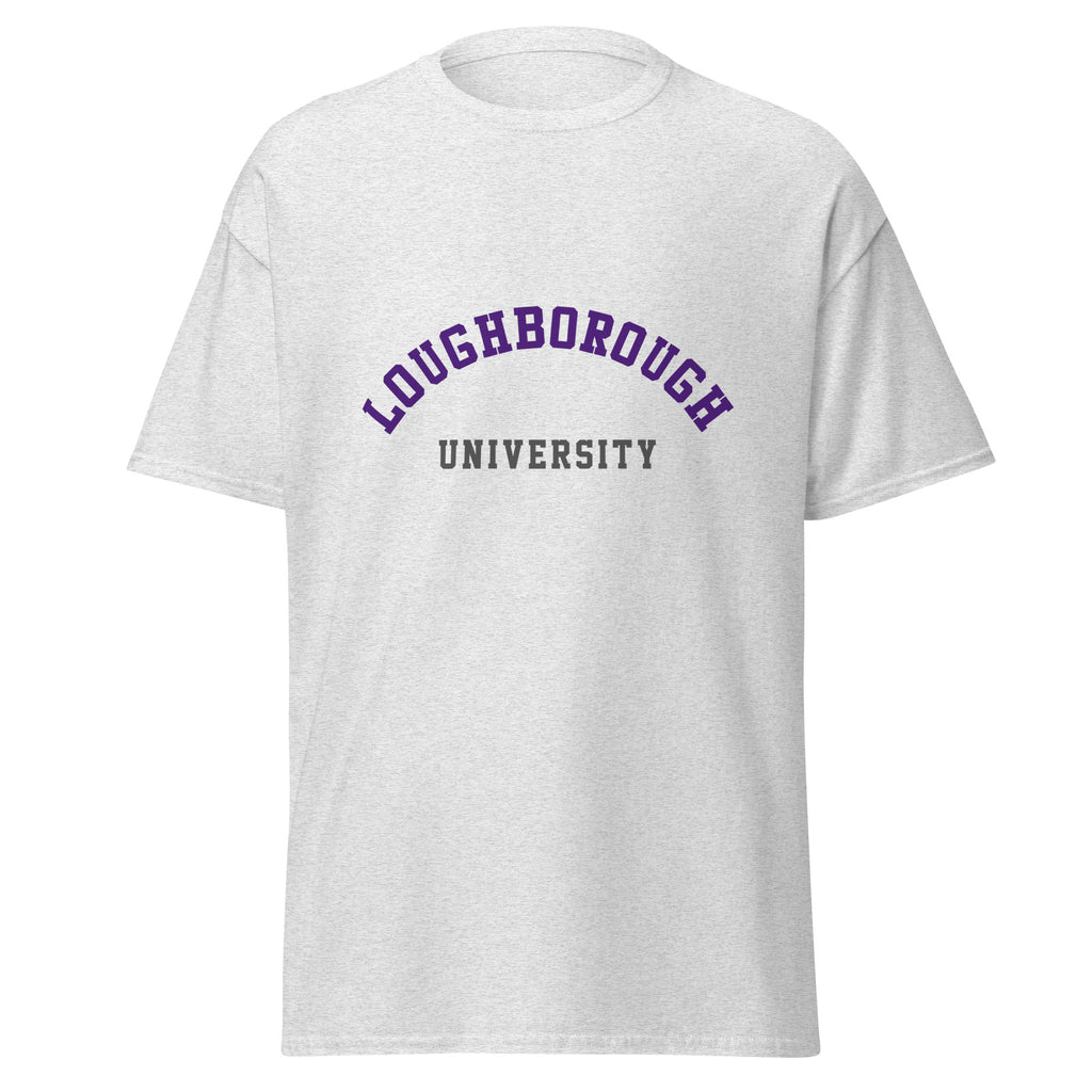 Unisex navy blue t-shirt featuring Loughborough University logo printed across the front chest