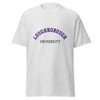 Unisex navy blue t-shirt featuring Loughborough University logo printed across the front chest